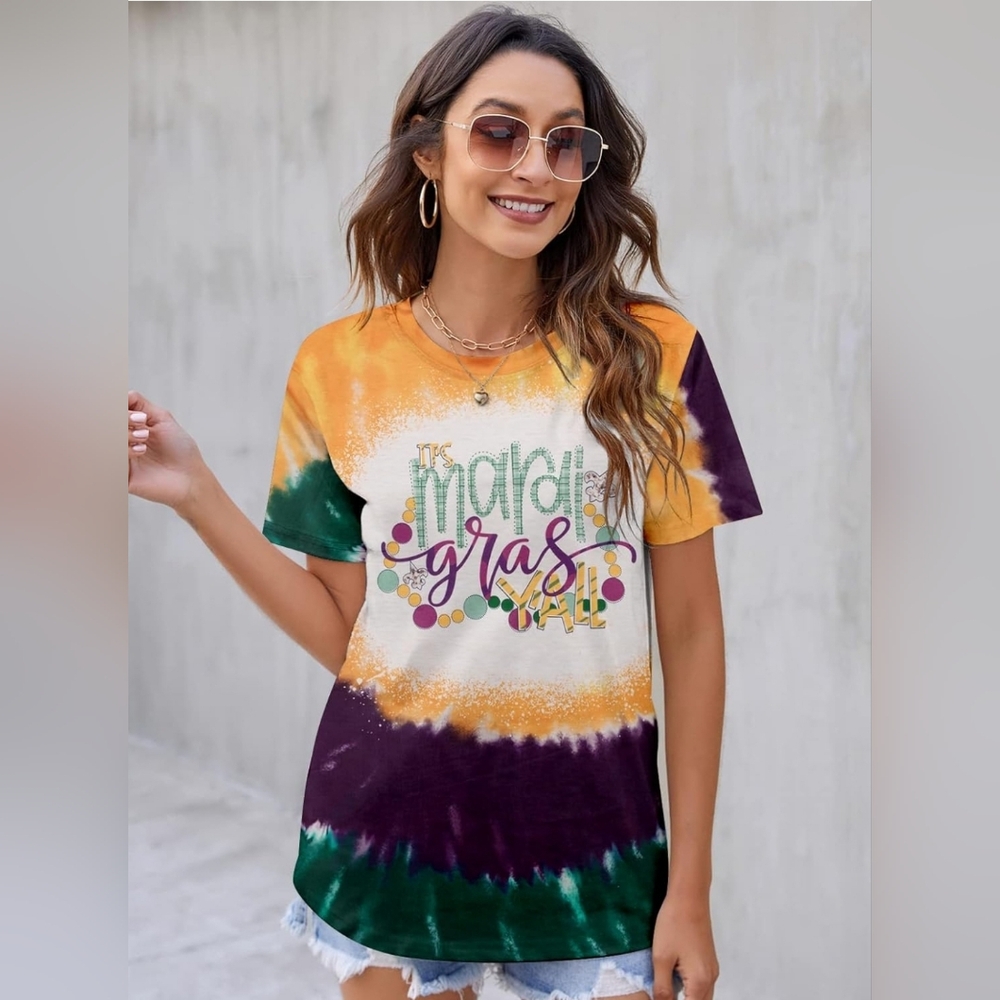 Mardi Gras Shirts for Women New Orleans Graphic Shirt Carnival Party Short Sleev